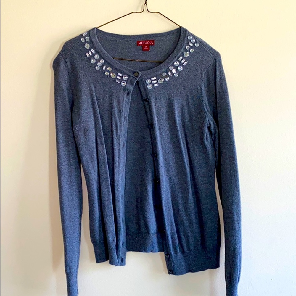 Beaded neckline, gray Cardi XS